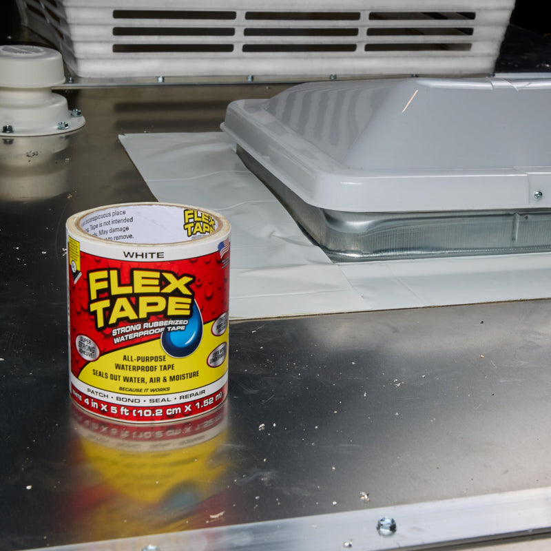Flex Tape, Original Thick Flexible Rubberized Waterproof Tape - Seal and Patch Leaks, Works Underwater, Indoor Outdoor - Home RV Roof Plumbing and Pool Repairs, White, 4 in x 5 ft, Pack of 2
