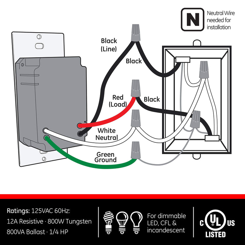 GE in-Wall Motion Sensor Light Switch, Motion Sensor Light Indoor Switch, Occupancy & Vacancy Options, Single Pole, 150 Degree 30ft Detection Zone, Custom Timer, 11927 Motion Sensing
