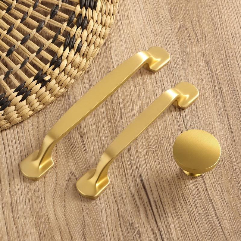 Solid Brass Cabinet Pulls Handles 3-3/4 Inch Hole Center Brushed Brass Finish Luxurious Cabinet Hardware Dresser for Kitchen Drawer Dresser Cupboard 5 Pack