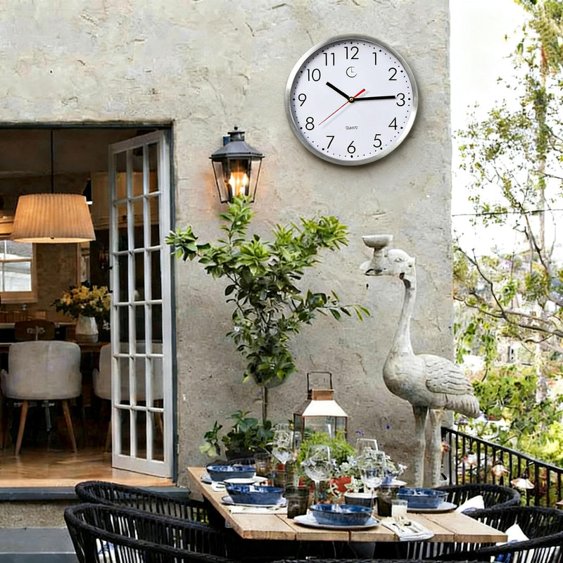 Clockswise 12" Waterproof Aluminum Wall Clock Battery Operated Precision Quartz Movement Weather Resistant Metal Frame for Indoor Outdoor Bathroom Kitchen Patio Garden Living Room Office & Home Décor