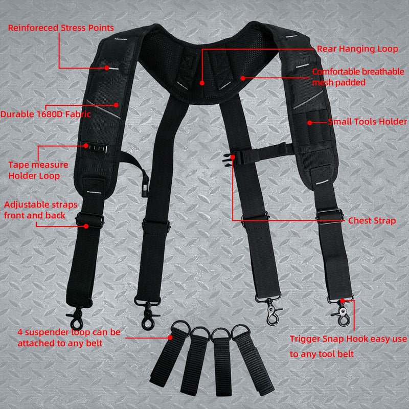 KUNN Tool Belt Suspenders for Men with Magnetic Wristband,Heavy Duty Work Suspender for Construction Electricians Carpenter Framer Tool Belts,Black SW00A-BLK - NewNest Australia