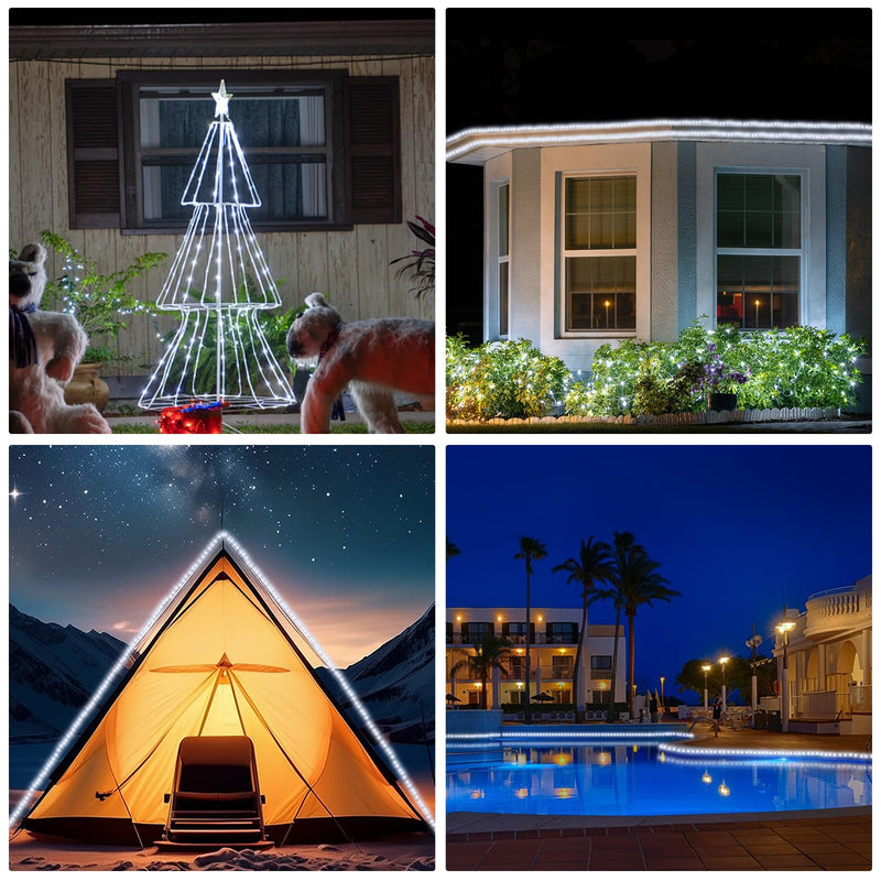 100FT Rope Lights Outdoor, Connectable Trampoline Lights 300LED String Lights Flexible Clear Tube Light Waterproof Rope Light 8 Modes for Camping Yard Pool Canopy Deck Home Outdoor Indoor Decor Cool White 100FT 300LED