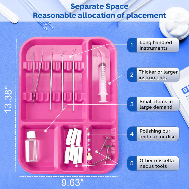 JMU Dental Instrument Trays Autoclavable Plastic Divided Separate Trays 13.25" x 9.75" Size B, Dental Setup Trays, Pink 1