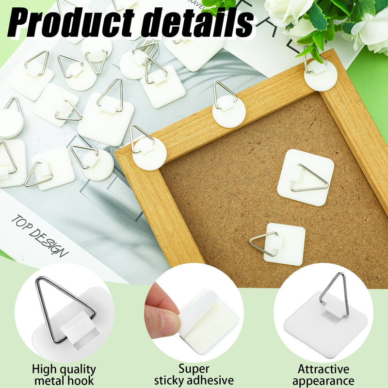 Wenqik 45 Pcs Adhesive Picture Hanger Foamboard Picture Hanging Hooks Without Nails Plastic Sticky Photo Hooks for Home Wall Art Photo Frame Bathroom Closet (Round,Square) Round, Square