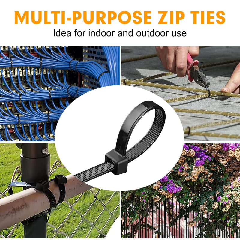 Zip Ties, RAZCC 1200pcs Black Cable Zip Ties 12 Inch, Heavy Duty Plastic Wire Ties with 50lb Tensile Strength, Self-Locking Black Nylon Tie Wraps for Indoor and Outdoor 12"(50lb tensile strength)