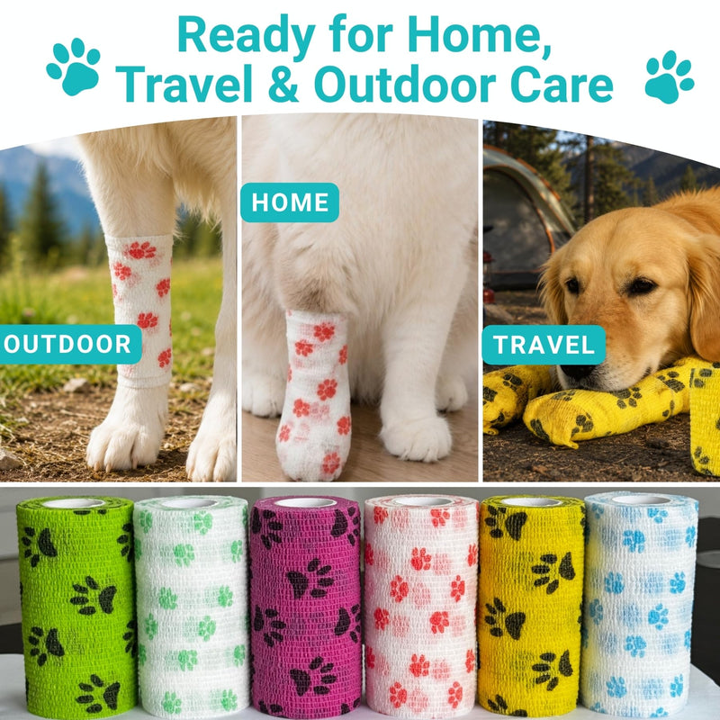 Vet Wrap Bandage for Dogs, 18 Rolls 4" x 5 Yards Self-Adhering Cohesive Pet Bandage Tape, Dog Paw & Leg Wrap for Minor Wound, Hotspots, Broken Nail, Gauze Pads & Licking Protection 4 inch Multicolor5