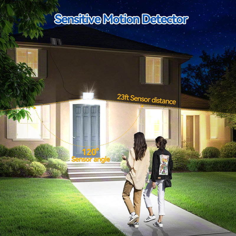 Aialun 184 LED Solar Outdoor Flood Lights, Motion Sensor Solar Powered FloodLights with 16.4ft Cable, IP65 Waterproof 3 Modes Dusk to Dawn Outside Security Lights for Porch, Yard, Garage, 2 Pack Standrad