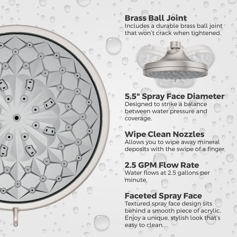 Pfister HydroFuse Shower Head, Shower Arm Not Included, 6-Function, 2.5 GPM, Spot Defense Brushed Nickel Finish, 015HF01GS