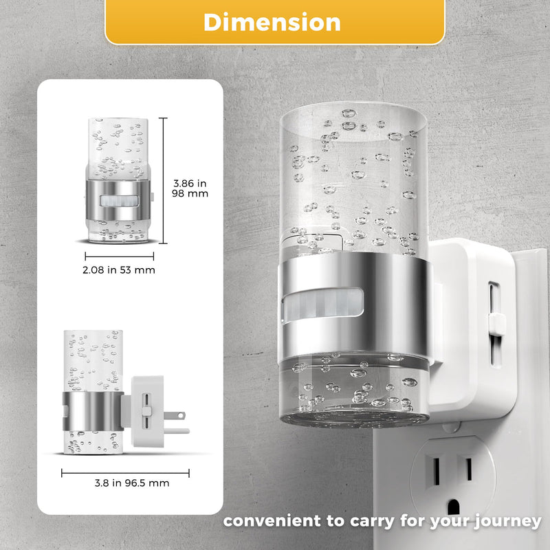 L LOHAS LED Motion Sensor Night Light,Dimmable Night Lights Plug into Wall, 2 Pack 3000K Night-Lights with 0-100 LM Adjustable, Acrylic Bubble Plug in Nightlight for Bathroom Hallway Nursery Sliver-motion sensor