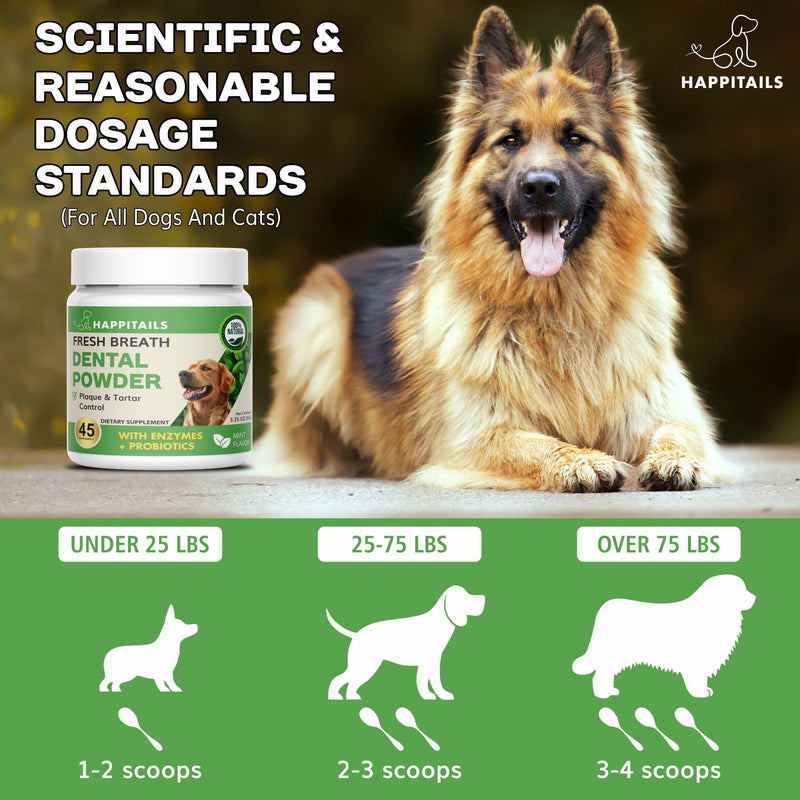 Dog Dental Powder Supplement | Daily Oral Care Support with Enzymes & Probiotics | Mint-Flavored Powder for Dogs | Easy Sprinkle Over Food | 45 Servings