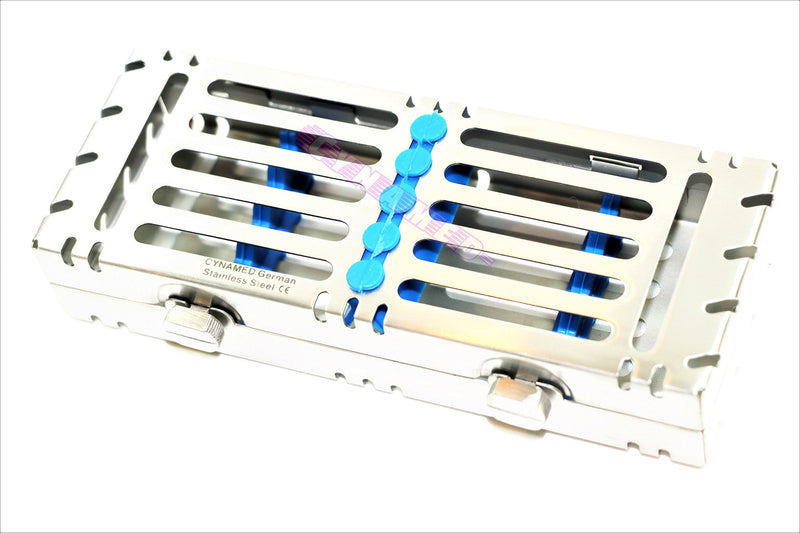 Double Button Detachable Sterilization Cassette for 5 Instruments German Stainless Blue Cynamed