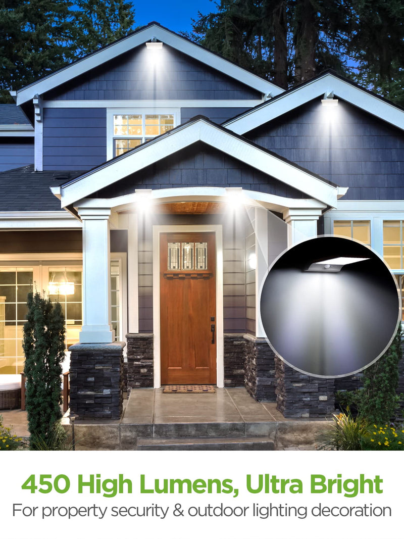 InnoGear Solar Gutter Lights Outdoor, 80 LED Wall Mount Lighting with Motion Sensor 4 Working Modes IP65 Waterproof 450 Lumens for Front Door Yard Garage, Pack of 2