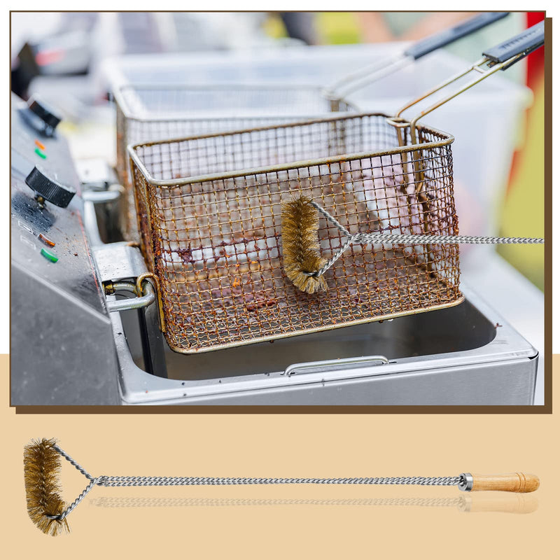 3 Pieces Brass Bristles Fryer Cleaning Tools Including l Shaped Fryer Cleaning Brush Deep Fryer Cleanout Rod Long Handle Deep Fryer Basket Cleaning Brush, Good to 750f for Restaurant Accessories