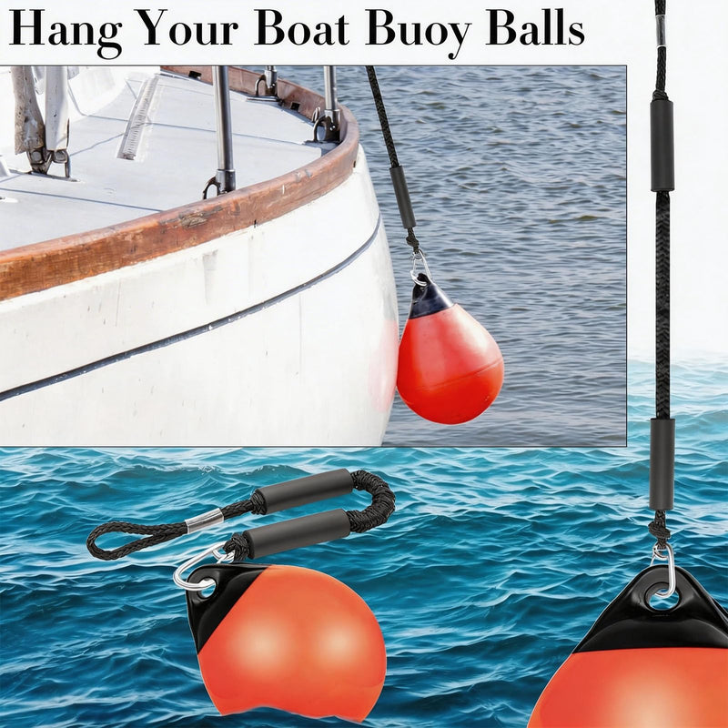 2FT Black Bungee Dock Lines for Boats, 2 Pc Heavy Duty Shock Absorbing Boat Dock Lines with 316 Stainless Steel Clips, Marine Grade Elastic Mooring Rope for Jet Ski, PWC, Kayak, Small Boat Accessories