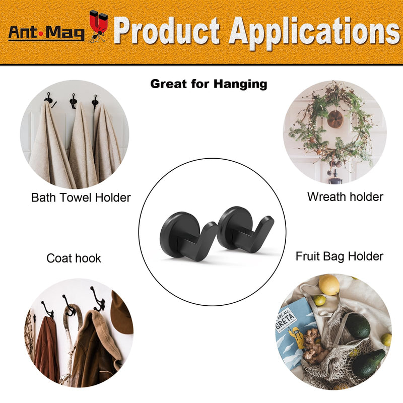 Ant Mag Magnetic Hooks Heavy Duty for Hanging Utensils Grills Keys Coats for Home Kitchen Refrigerator 4 Pack ST42 Black 4