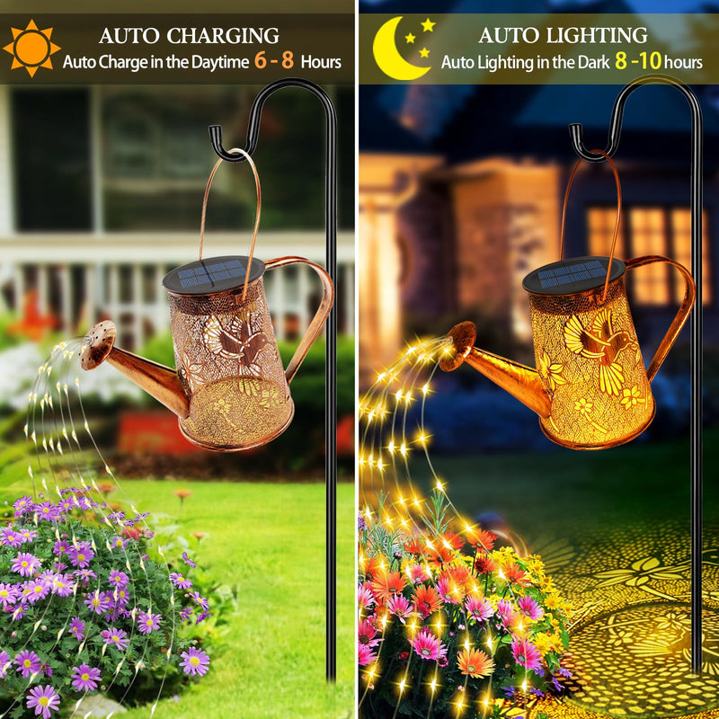 Solar Watering Can Lights, Hummingbird Gifts for Christmas Women Mom Grandma Birthday, Waterproof Outdoor Garden Decor Large Hanging Solar Lanterns Garden Lights for Patio Porch Yard Flowerbed Pathway Warm White Hummingbird-1pack
