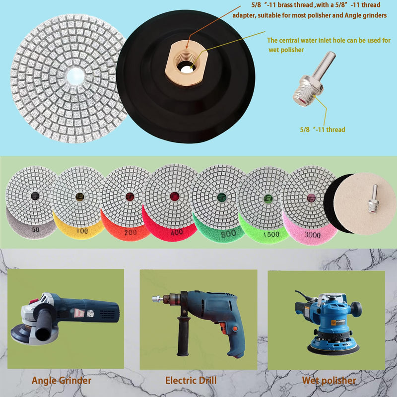 4 Inch Diamond Polishing Pads Marble polishing kit 50-3000 Wet/Dry Set 12 Pieces for Drill Grinder Polisher for Concrete Marble Quartz Stone Countertop Granite polishing refurbishment