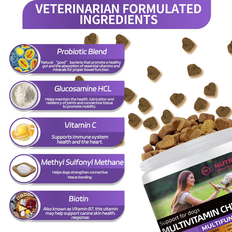 Multivitamin Chews for Dogs, 120 Chews | Supports Growth, Hip & Joint, Skin and Gut Health, Immunity, Urinary and Kidney, Heart, Brain, Liver, Eyes, Antioxidants
