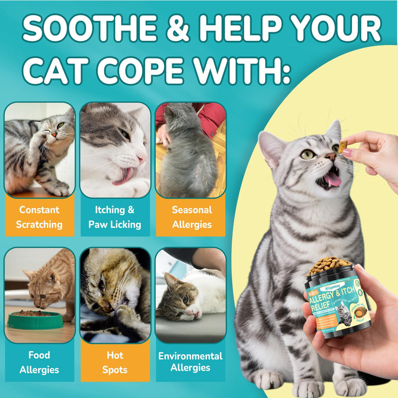 Cat Allergy Relief & Dog Hip and Joint Chews | 500 Crunchy & Creamy Anti-Itch Cat Chew + 200 Soft Dog Joint Chews with Glucosamine, Chondroitin, MSM | Seasonal Itch Relief & Mobility Support
