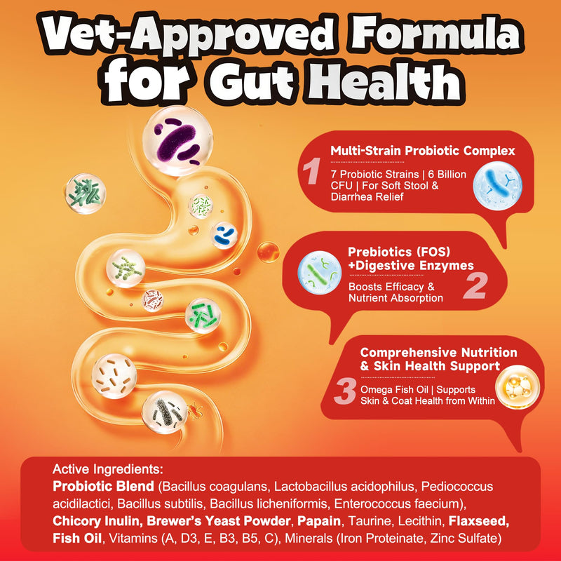 Probiotics for Dogs - Improve Gut Health, Digestive, Immunity, Yeast Balance, Solid Stool - with Prebiotics - Reduce Diarrhea, Gas, Bad Breath, Constipation, Allergy - Ideal for Senior Dogs (5+ Years)