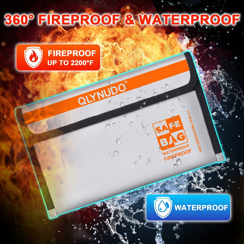 Small Fireproof Document Bag for Cash (8x5", External Size), 2-Pack Fireproof Money Bag with Waterproof Zipper, Fireproof Pouch Set (Basic, 2-Small-Grey) Basic small-grey+small-grey