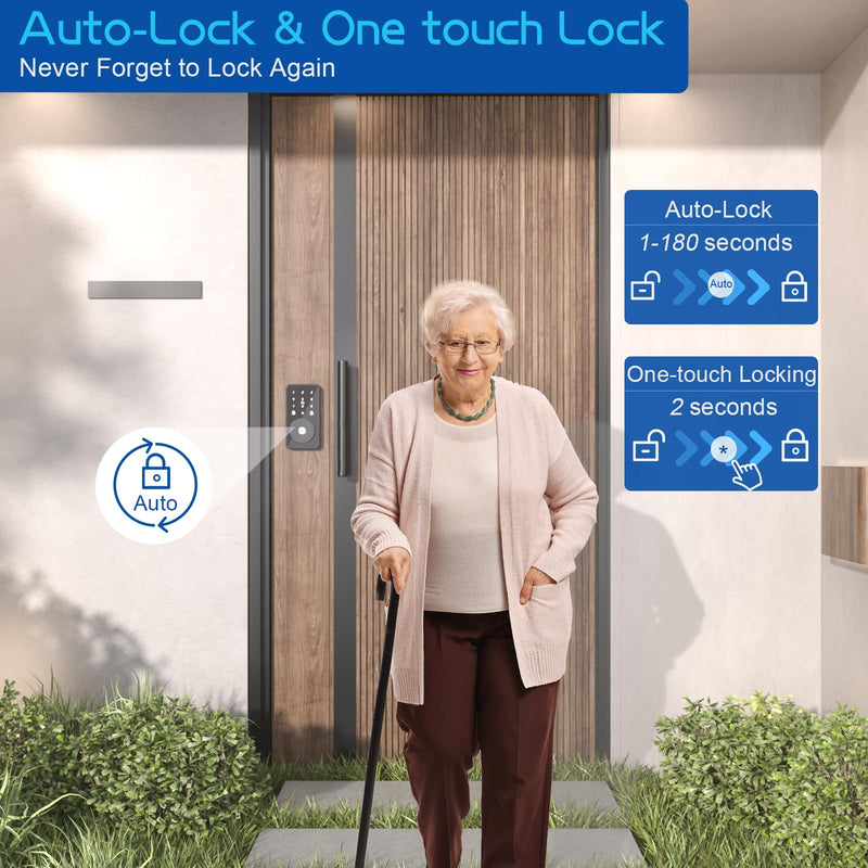 Smart Lock Keyless Entry Door Lock App Control, Touchscreen Keypad, Auto-Lock, IP54 Weatherproof, Easy Installation for Front Door
