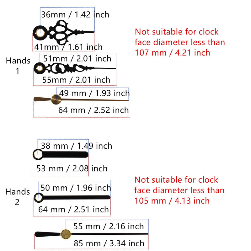 TIKROUND 12888 Sweep Silent Clock Movement Mechanism with 2 Sets Small Hands 13.5mm (17/32 inch) Shaft Length 5.5mm (7/32 inch) Thread Length. 17/32 inch total shaft length