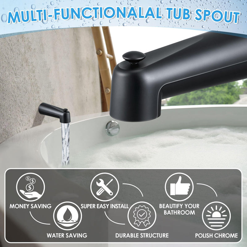 Enhon 7 Inch Slip on Tub Spout with Diverter, Compatible with Moen 3839/Moen 3853, Bathtub Diverter Spout Fits 1/2" Copper Water Tube(5/8" Diameter), 5/32" Hex Wrench(Matte Black,Classic) Matte Black Classic