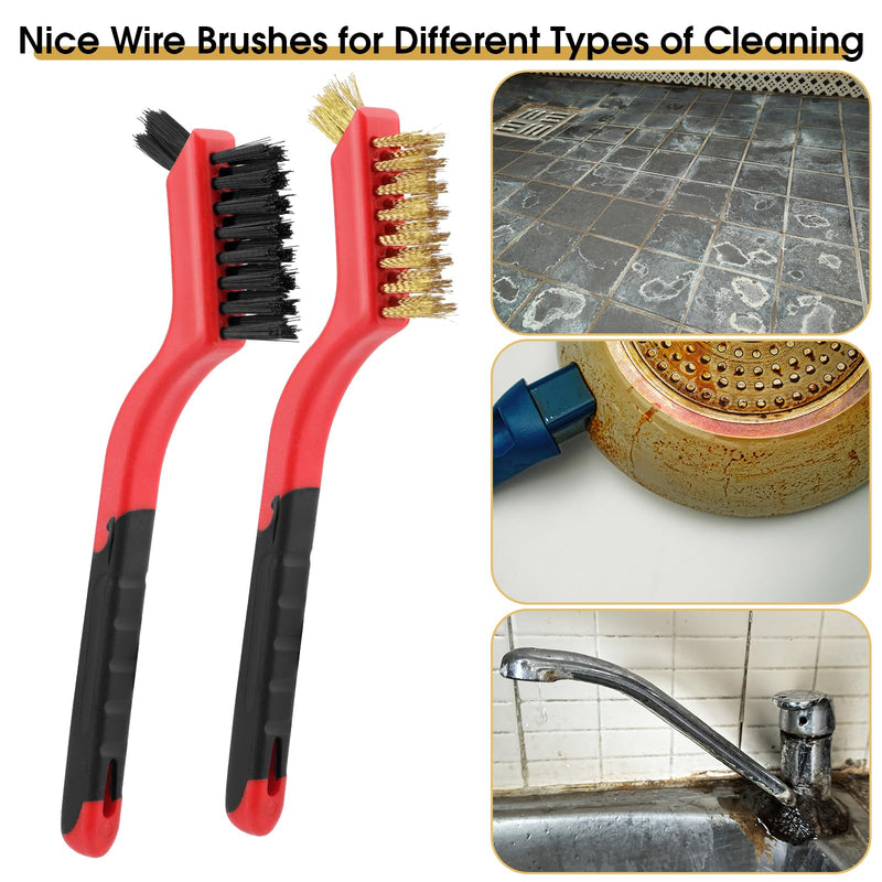 6 Pieces Wire Brushes, Metal Brush, Brass Brush, Stainless Steel Brush, Nylon Brushes, Small Wire Brush Set for Cleaning Metal Rust and Paint Removal