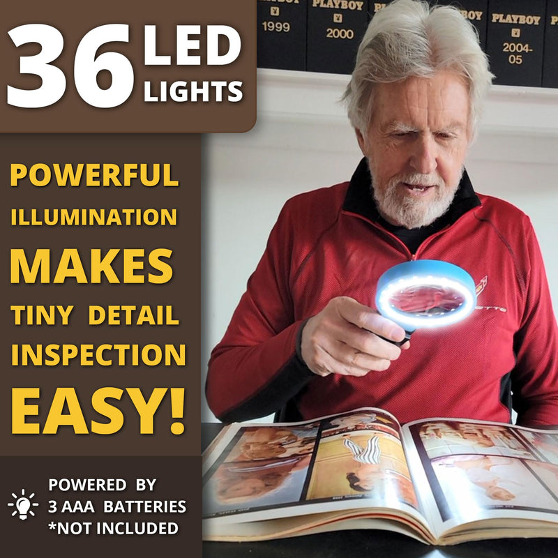 Vision Aid 30x Hands-Free Magnifier with Ultra Bright 36 LED Lights and Case - 40x Loupe Magnifying Glass with Stand for Reading Jewelry Coins Watch Hobby Crafts Close Work Battery Powered - 36 Ultra Bright LED with Case