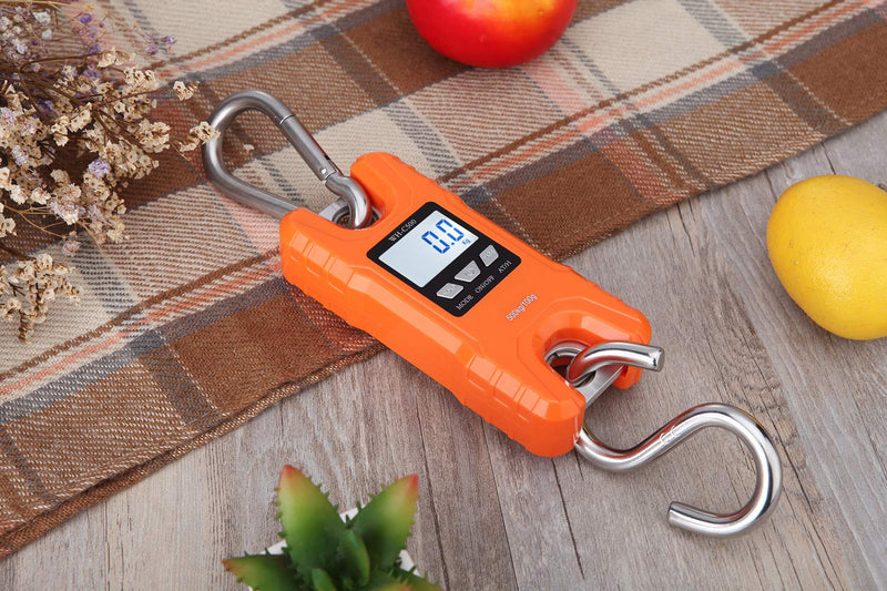 Klau Portable Mini Crane Scale 500 kg / 1000 lb Heavy Duty Digital Hanging Scales LCD Display with Backlight for Home Farm Market Fishing Hunting Orange