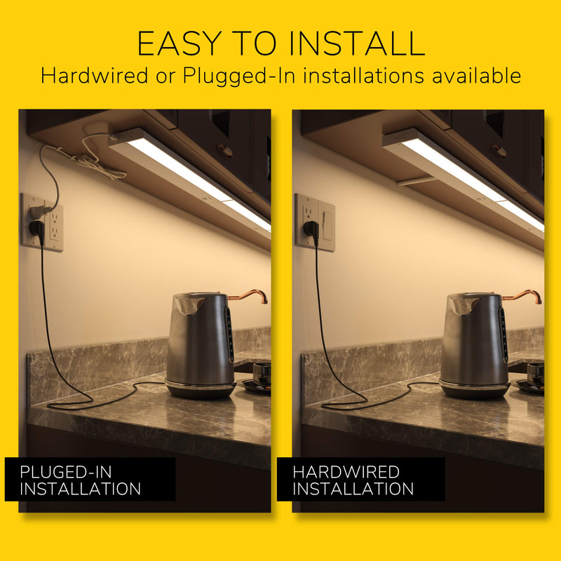 GETINLIGHT 18-inch LED Under Cabinet Lighting, Hardwired or Plugged-in, Warm White (2700K), Soft White (3000K), Bright White (4000K), Dimmable, White Finished, IN-0210-2