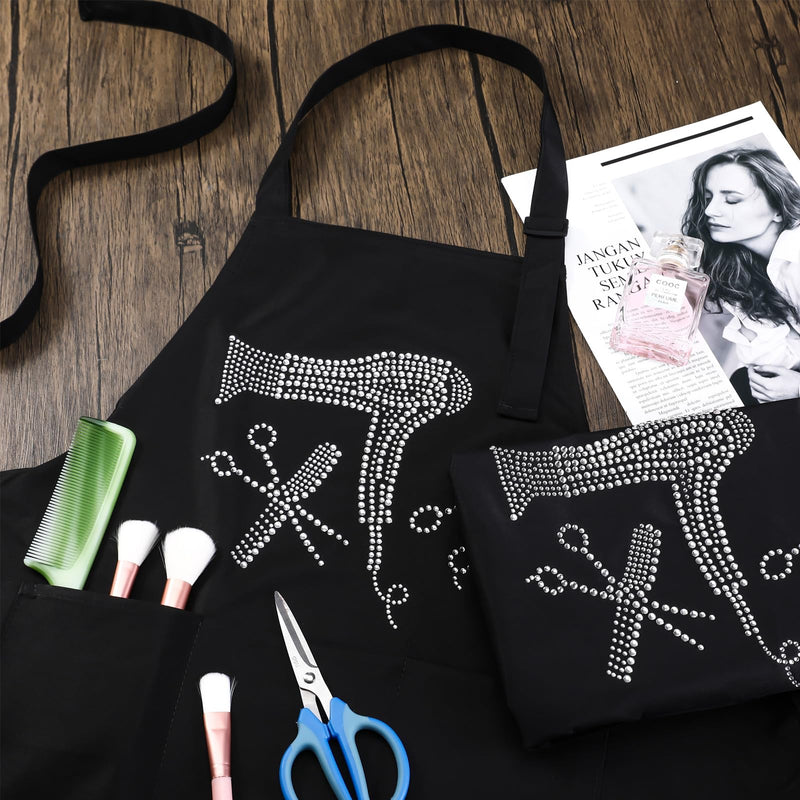 Coume Hair Stylist Apron Hairstylist Salon Apron with Rhinestone Tools and 3 Pockets Hairdresser Barber Aprons Trendy White