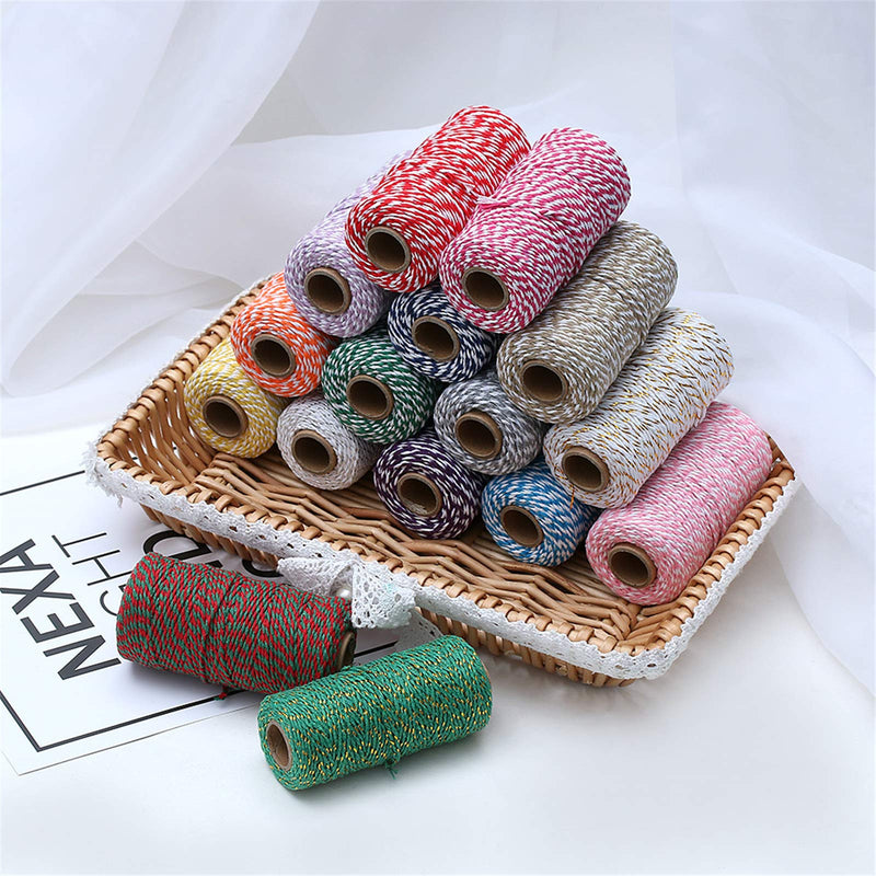 1 Roll 2mm 109 Yard Colourful Cotton Cord Bakers Twine DIY Crafts Gift Wrapping Christmas Wedding Home Decor String Rope (Gold Wire+Pink) Gold Wire+pink
