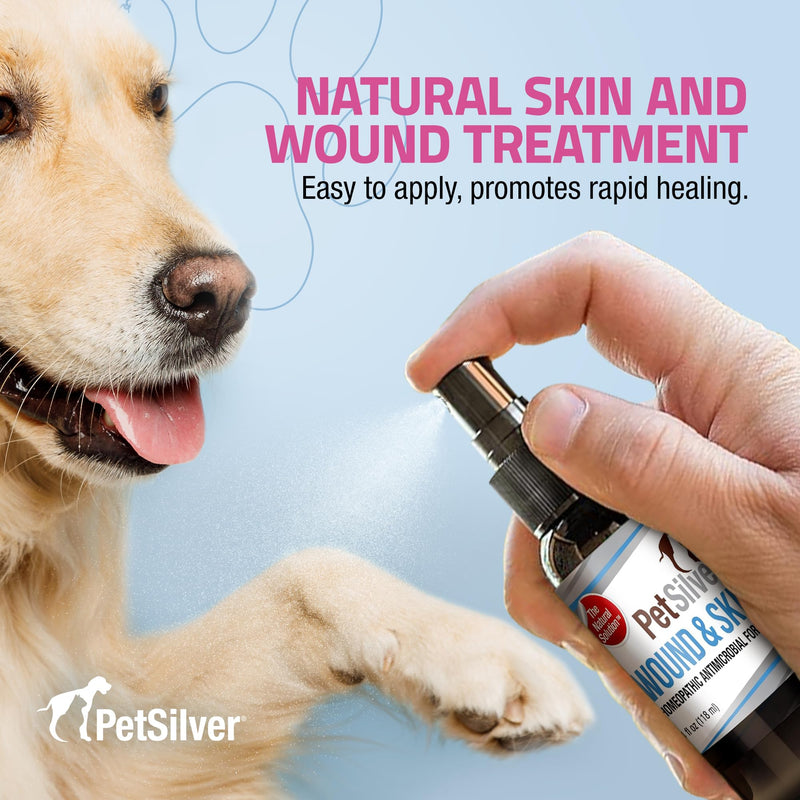 PetSilver - Wound & Skin Spray (4 fl oz) and Teeth & Gum Spray (4 fl oz) with Patented Chelated Silver - Wound, Hot Spot, & Itch Spray - Teeth Cleaner & Breath Freshener for Cats and Dogs - Made in US
