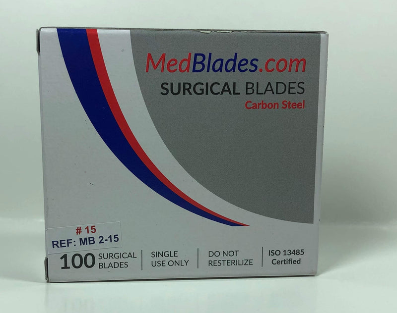 Box of 100 Carbon Steel Blades, Sterile, Individually Foil Wrapped. Dental, Surgical, Veterinary, Dermaplane, Hobby, Craft & More (# 15, Carbon) # 15