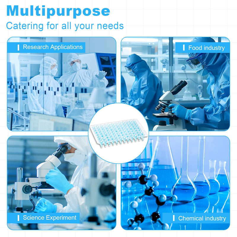 0.2ml 96-Well PCR Plates, Non-Skirted, Clear Polypropylene PCR Plate, 10 Plates Ultra-Thin Wall Tubes, DNase/RNase Free 0.2mL
