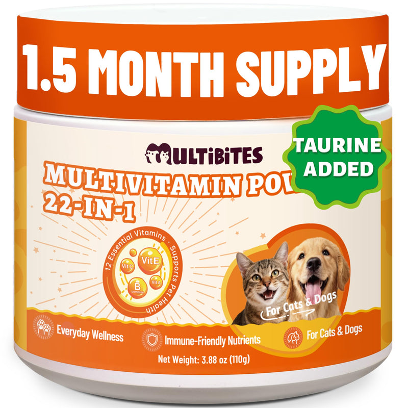 22-in-1 Dog Vitamins Powder All-in-One Multivitamin for Dogs & Cats, Colostrum, Taurine, Itch Relief, Immune Support, Digestive Support, Chicken Flavor Pet Vitamins and Supplements, 3.88oz