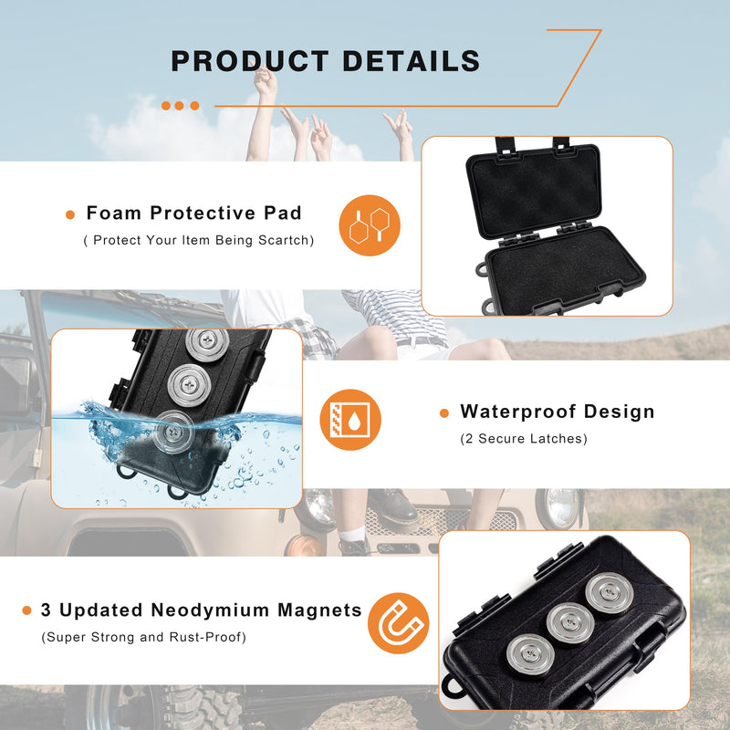 Upgraded Magnetic Key Holder Under Car, Hide a Key Outside Waterproof Magnetic Key Box for Under Car Large Hide Box Magnetic Storage Box, Black 3 Strong Magnets