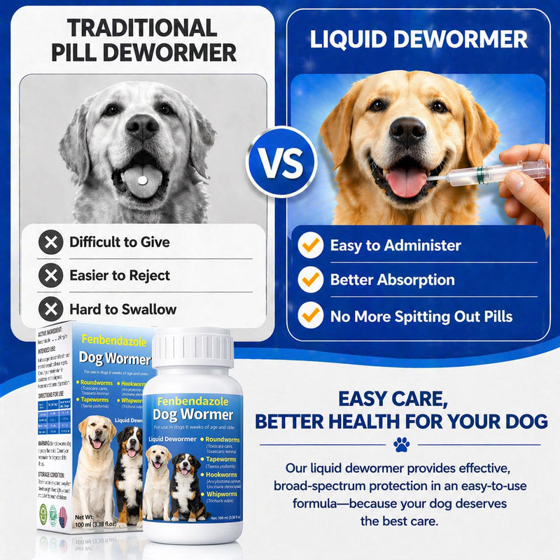 Dewormer for Dog - Fenbendazole Liquid Broad Spectrum for Tapeworms, Roundworms, Hookworms, Whipworms, 100 mL