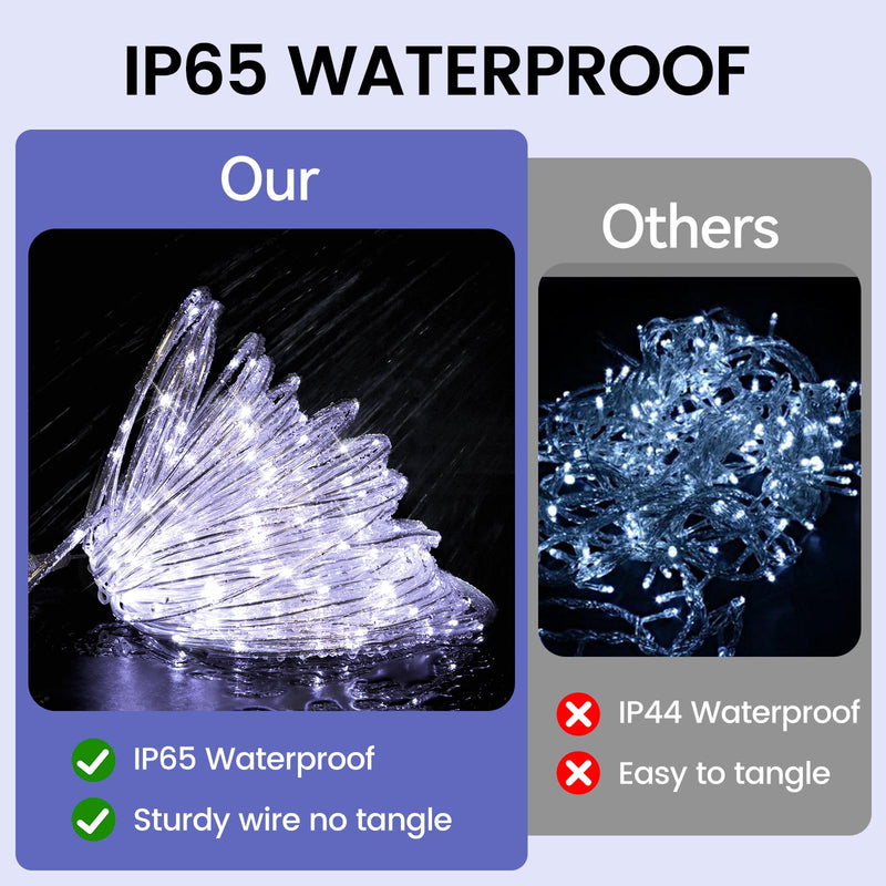 100FT Rope Lights Outdoor, Connectable Trampoline Lights 300LED String Lights Flexible Clear Tube Light Waterproof Rope Light 8 Modes for Camping Yard Pool Canopy Deck Home Outdoor Indoor Decor Cool White 100FT 300LED