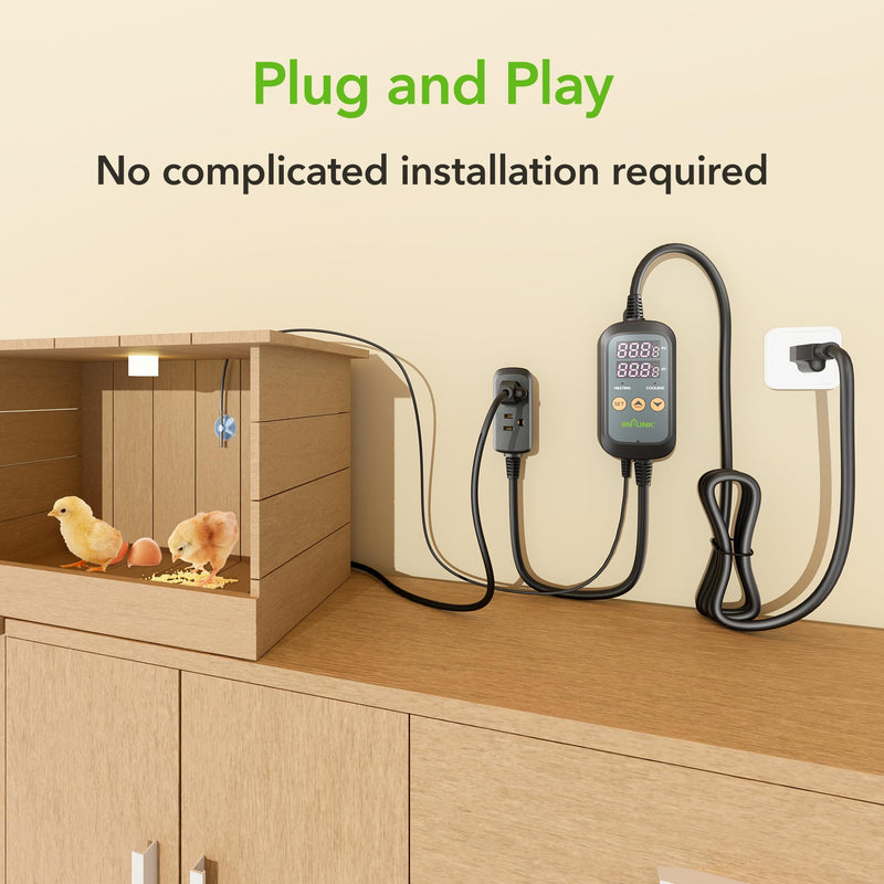 BN-LINK Digital Temperature Controller Thermostat Outlet with Heating Cooling Mode, 2-Stage Outlet Thermostat Controller Plug for Reptiles Aquarium Carboy Homebrew Breeding Fermenter Seed Germination T10