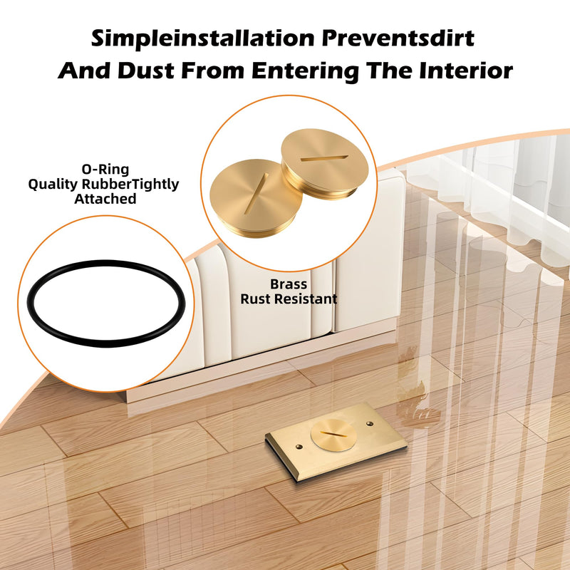 2PCS 5249-CAP Brass Floor Outlet Cover w/O-Ring for Leviton 5249 5349 5250 | Polished Brass Screw Cap with 2 Sets of O-Rings, for Leviton 5249 Single Outlet Box, Cap Diameter 1.73", Thread OD 1.56"