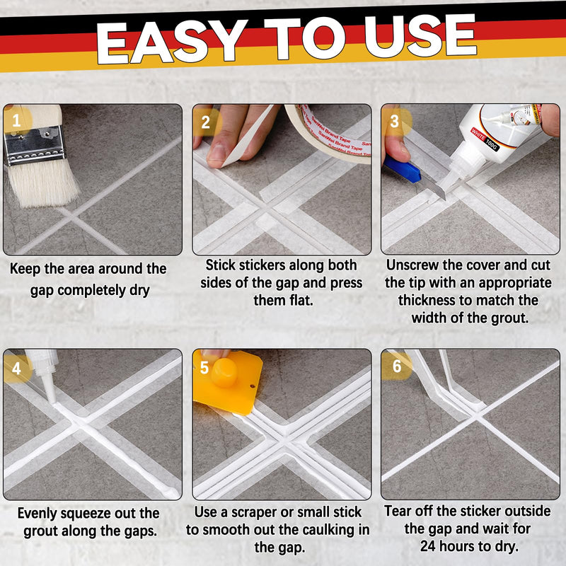 Tile Grout Repair Kit, 2 Pack Grout Filler, Fast Drying Tile Grout, Grout Sealer Bathroom Shower Kitchen Floor Tile, Restore and Renew Tile Joints Line, Gaps, Replace Grout Pen(White) White 200G
