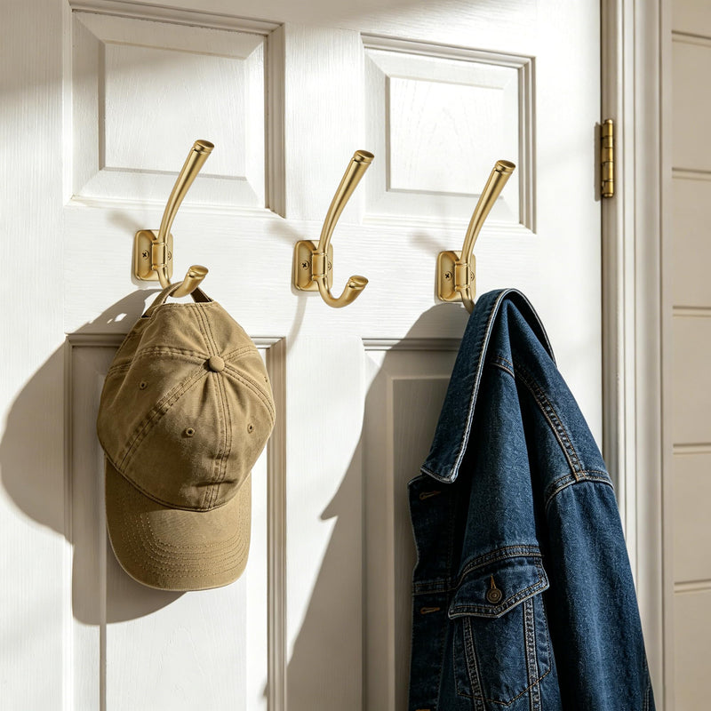 AVICCI 3 Pack Coat Hooks Champagne Bronze Coat Hooks,Heavy Duty Hooks wall Hook for Hanging Towel, for Wardrobe Bathroom Bedroom Furniture Hardware