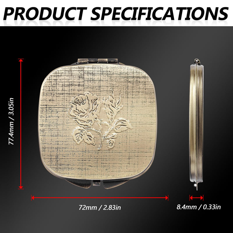 Travel Small Compact 1X/2X Mirror - Handheld, Foldable, Lightweight - Mini Pocket Magnifier for Wallet - Square 3.0 inches x 2.8 inches (Ancient Bronze) Ancient Bronze