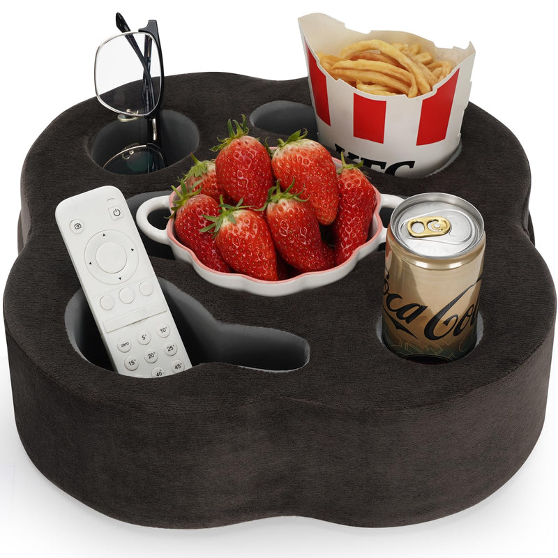 Couch Cup Holder Pillow, Sofa Organizer Caddy Bed Refreshment Tray for Drinks, Remotes, Phones, Snacks (Soot) 12*12*3.7 Inch Soot