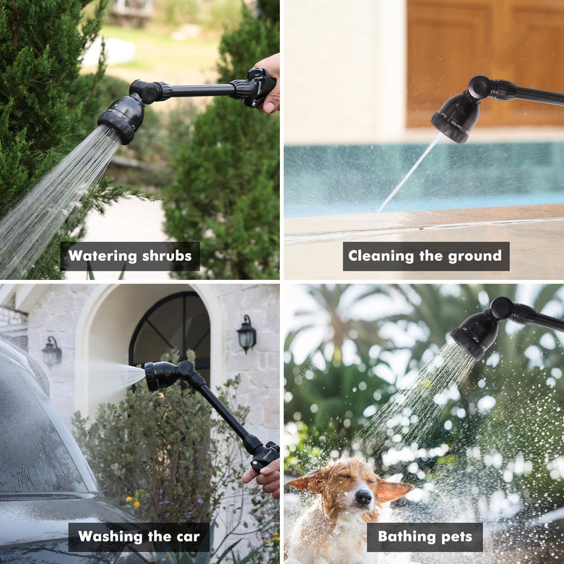 RESTMO Metal Watering Wand, Heavy Duty Garden Hose Wand with 180° Swivel Head, 16'' Hose Nozzle Sprayer with 7 Spray Patterns and Flow Control, for Water Hanging Baskets and Shrubs, Flash Black 16 inch - 180° Swivel