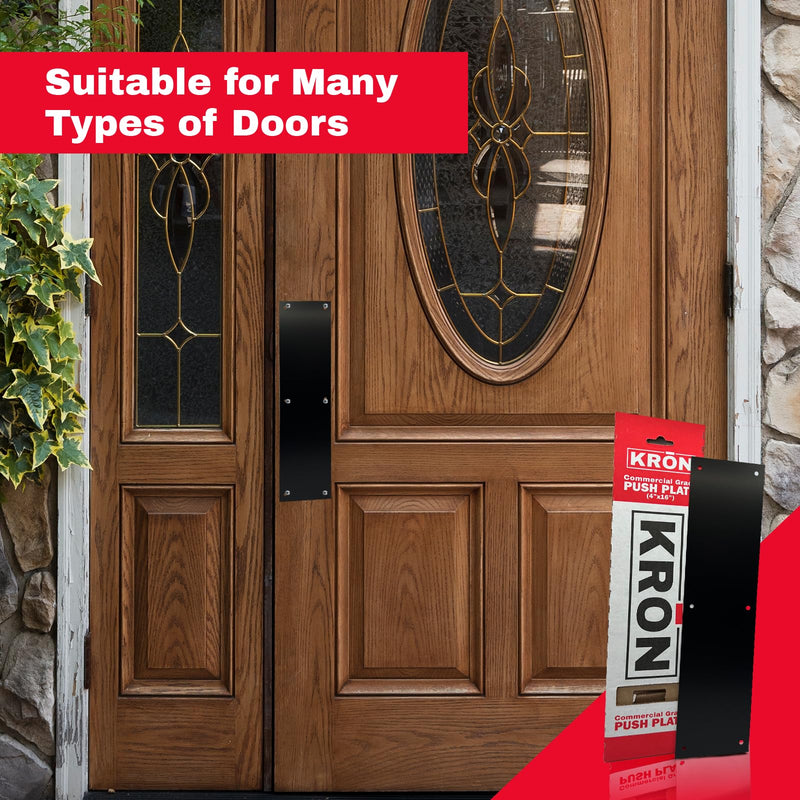 KRON - Door Push Plate, 4” x 16” Metal Plate with Screws for Wood or Metal Doors, Door Protection with Pre-Drilled Holes and Commercial Grade Screws - Oil Rubbed Bronze Oil Rubbed Anodize Aluminum - NewNest Australia