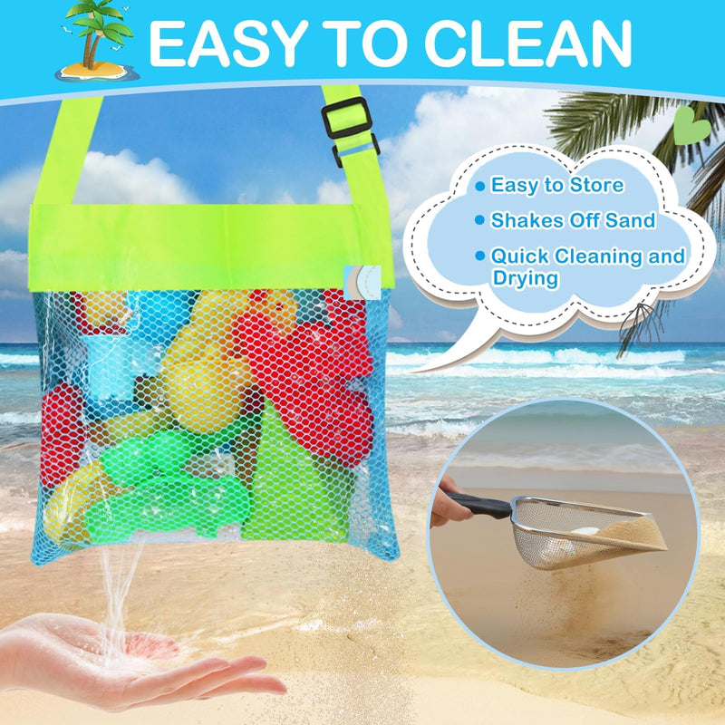 Mototo 9 PCS Beach Sand Sifter Tools Set Shark Tooth Sifter Beach Mesh Shovel with Shell Bags Collapsible Beach Bucket for Shells Collecting Shark Tooth Game Tools